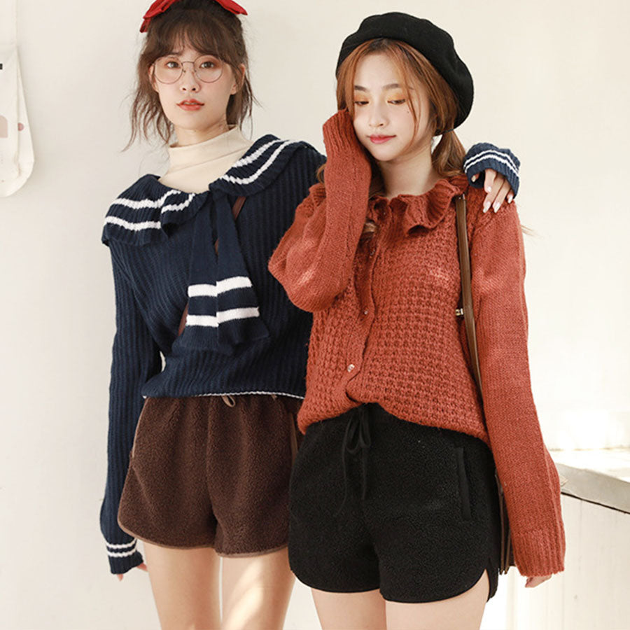 Shoppinggo shoppinggo Boa shorts, fleece lining, bottoms, elastic waist, loose winter pants, fluffy, cute, warm