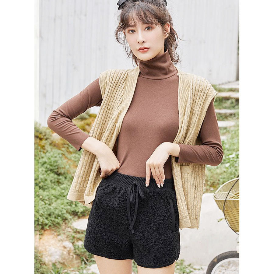 Shoppinggo shoppinggo Boa shorts, fleece lining, bottoms, elastic waist, loose winter pants, fluffy, cute, warm