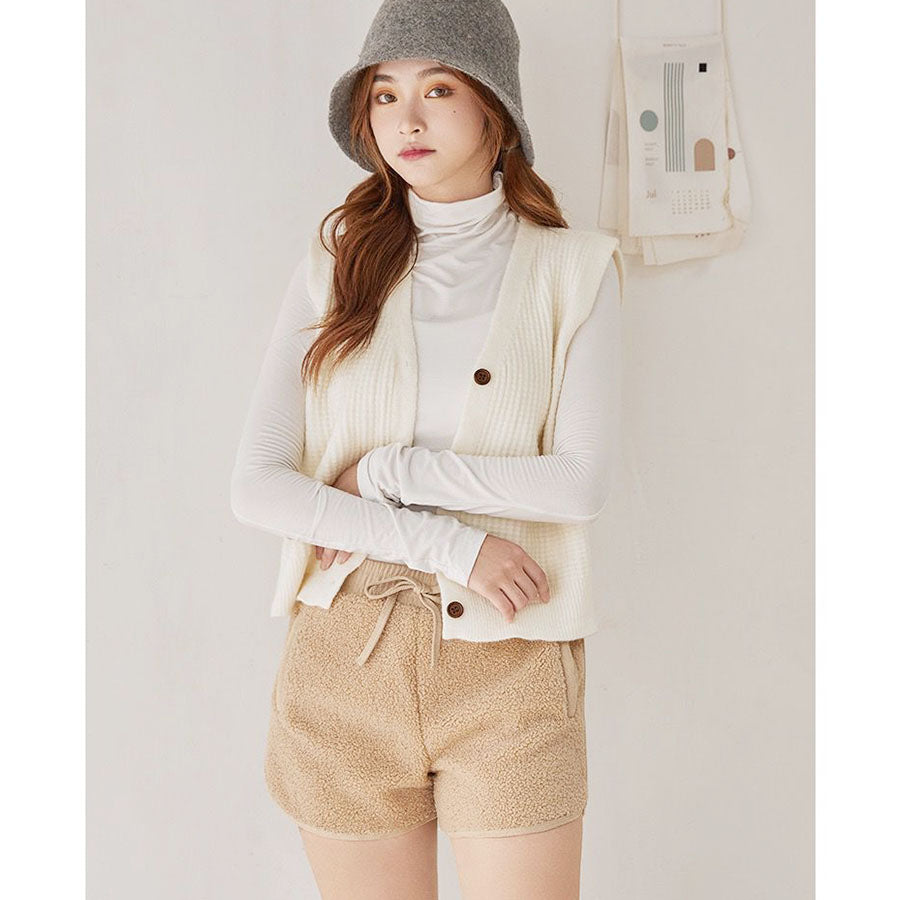 Shoppinggo shoppinggo Boa shorts, fleece lining, bottoms, elastic waist, loose winter pants, fluffy, cute, warm