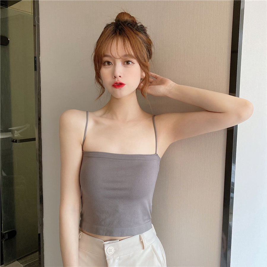ショッピングゴー shoppinggo チューブトップ キャミソール ベアトップ ブラカバー インナー 落ちない 涼しげ ノースリーブ タイト カップ付き 薄手 (グレー) グレー