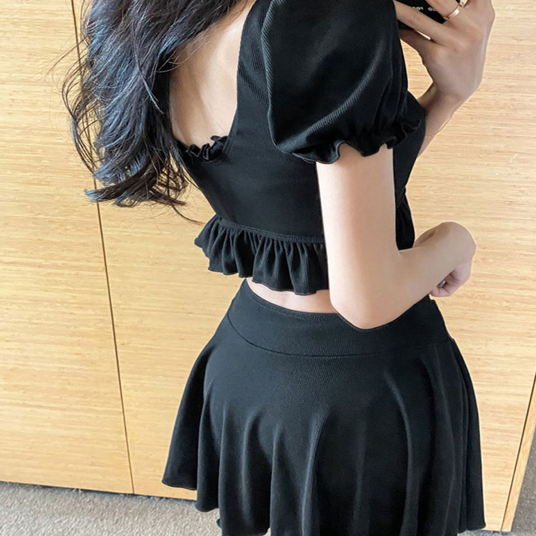 ショッピングゴー shoppinggo 水着 レディース ビキニ2点セット ビキニ上下 トップス+スカート オフショルダー フリル スカート着 セクシー【返品不可商品】