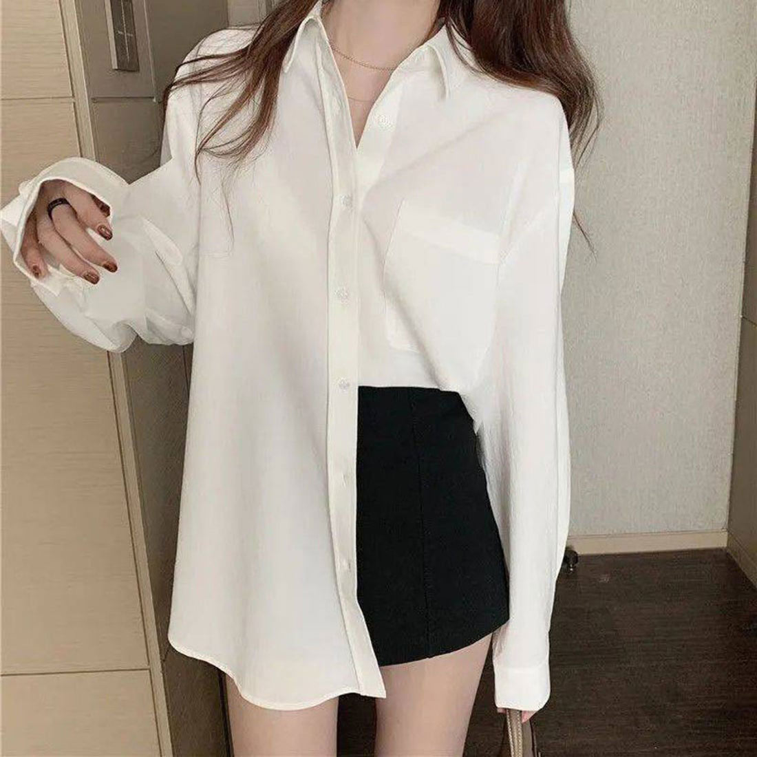 ショッピングゴー shoppinggo 白ブラウス シャツ レディースロングシャツ オフィスカジュアルトップス 韓国風