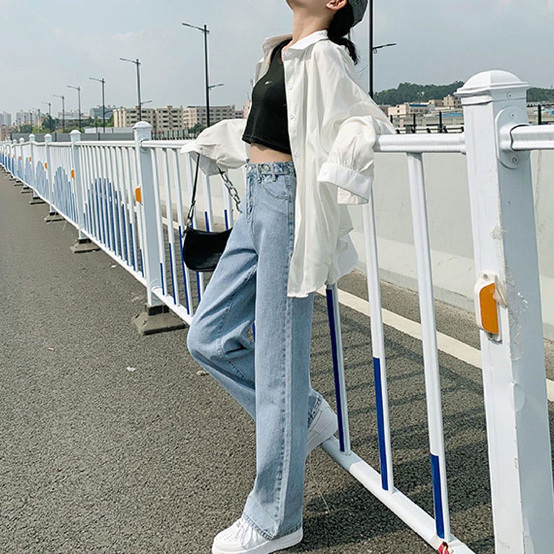 ショッピングゴー shoppinggo 美脚ストレートパンツ 着やせ セミワイドパンツ ボタン調整 ジーパン 高く見え ロングズボン オシャレ カジュアルパンツ