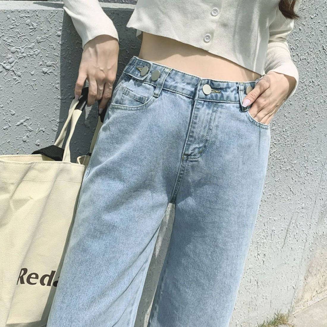 ショッピングゴー shoppinggo 美脚ストレートパンツ 着やせ セミワイドパンツ ボタン調整 ジーパン 高く見え ロングズボン オシャレ カジュアルパンツ