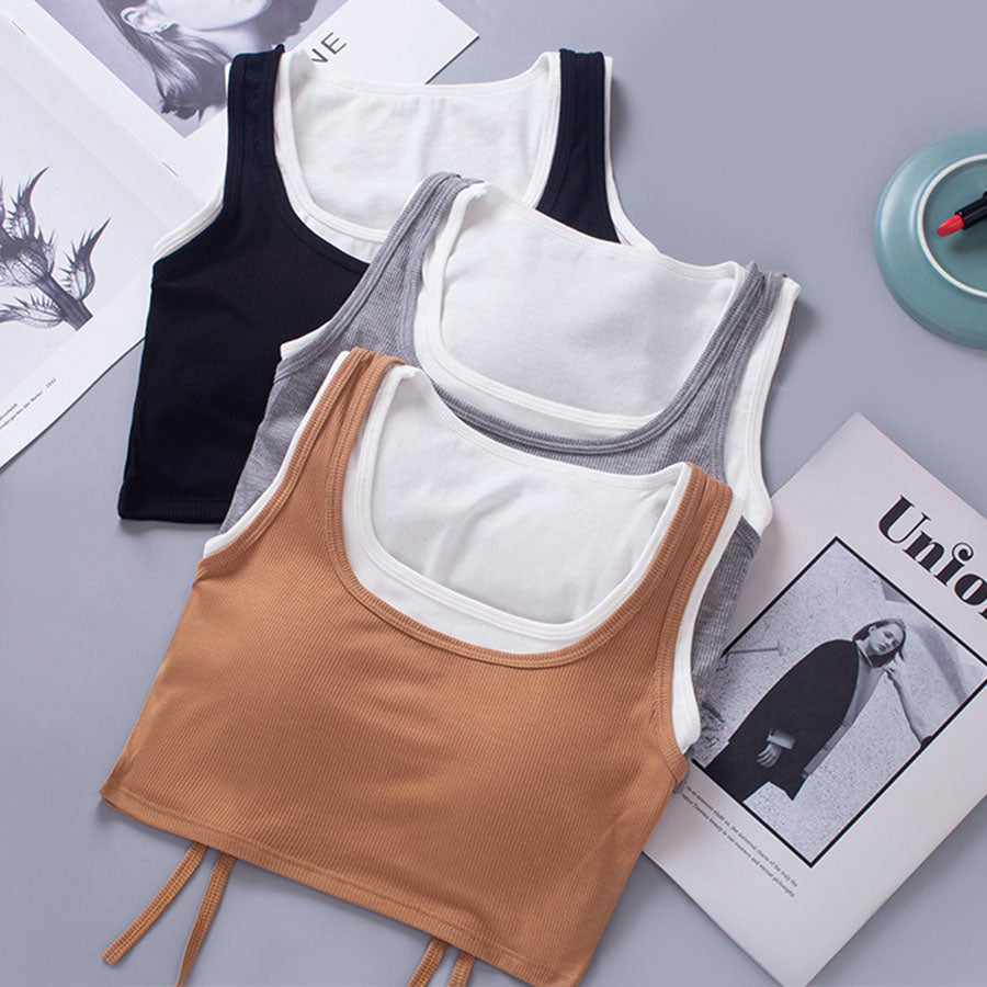 ショッピングゴー shoppinggo タンクトップ キャミソール レディーストップス 運動着 レイヤード ヨガ ジム ミニ丈 スクエアネック ノースリーブ  アウトドア