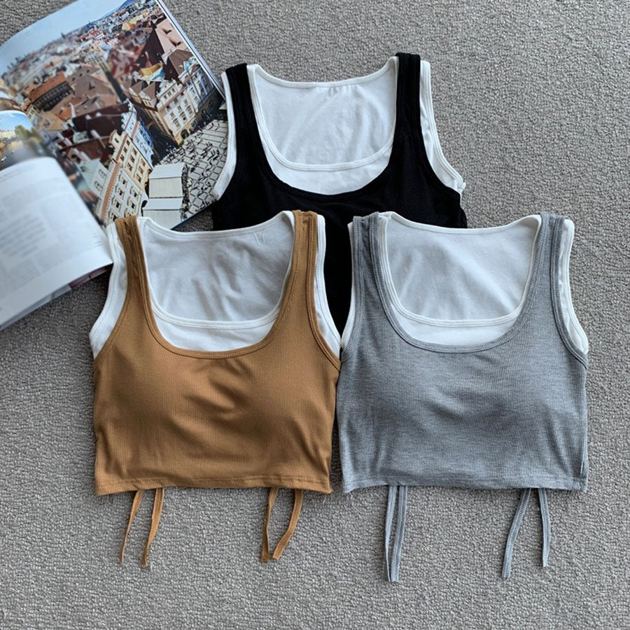 ショッピングゴー shoppinggo タンクトップ キャミソール レディーストップス 運動着 レイヤード ヨガ ジム ミニ丈 スクエアネック ノースリーブ  アウトドア