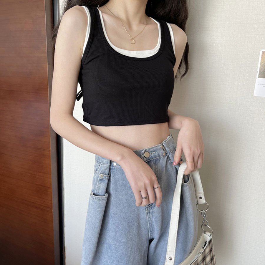 ショッピングゴー shoppinggo タンクトップ キャミソール レディーストップス 運動着 レイヤード ヨガ ジム ミニ丈 スクエアネック ノースリーブ  アウトドア