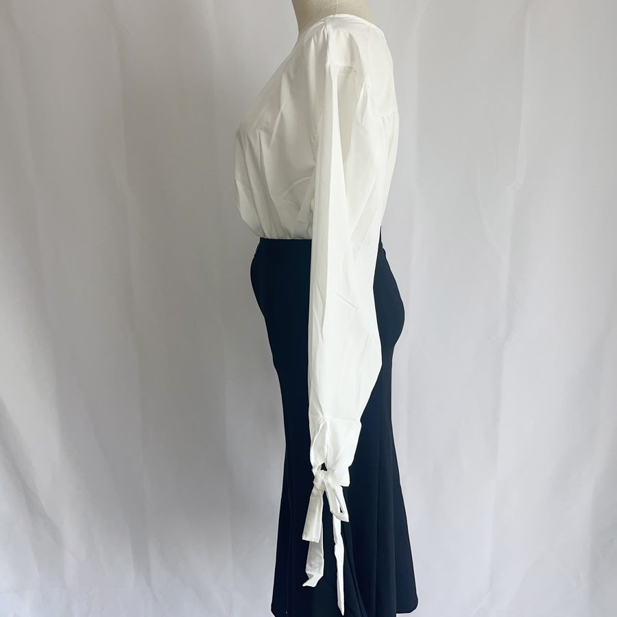 ショッピングゴー shoppinggo シャツ ブラウス リボン 大きめ レディース 長袖 白ブラウス トップス オフィス 着痩せトップス 韓国ファッション