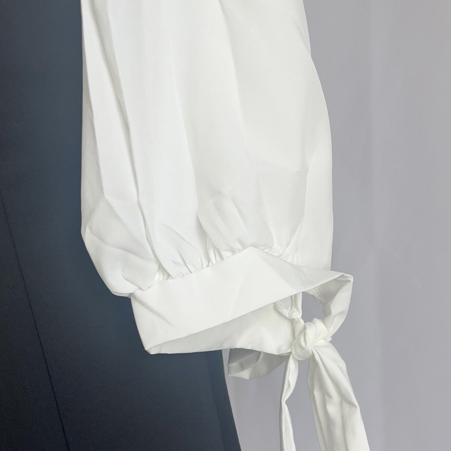 ショッピングゴー shoppinggo シャツ ブラウス リボン 大きめ レディース 長袖 白ブラウス トップス オフィス 着痩せトップス 韓国ファッション