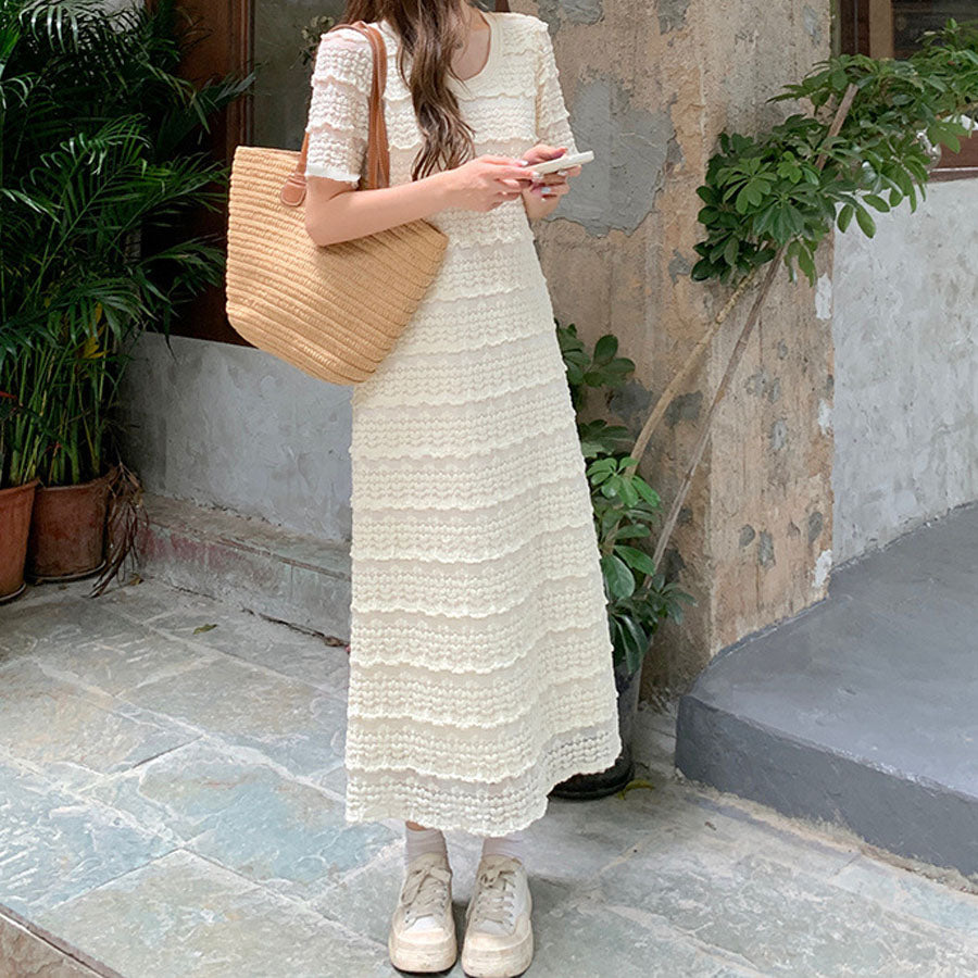 midi cotton a line dress Floral Multicolor Stripe Cotton Midi Dress