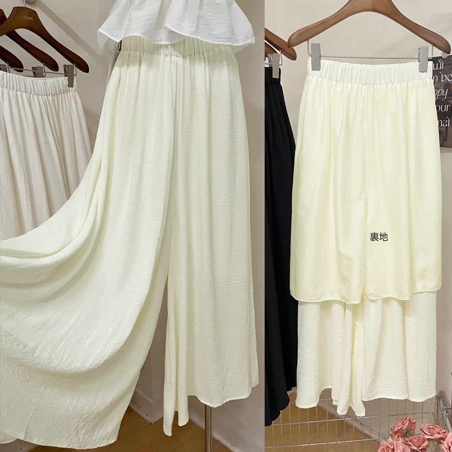 ショッピングゴー shoppinggo パンツワイドパンツ ガウチョパンツ ハイウエスト 無地 マキシ丈 動きやすい ゴム カジュアル リラックスパンツ ベーシック