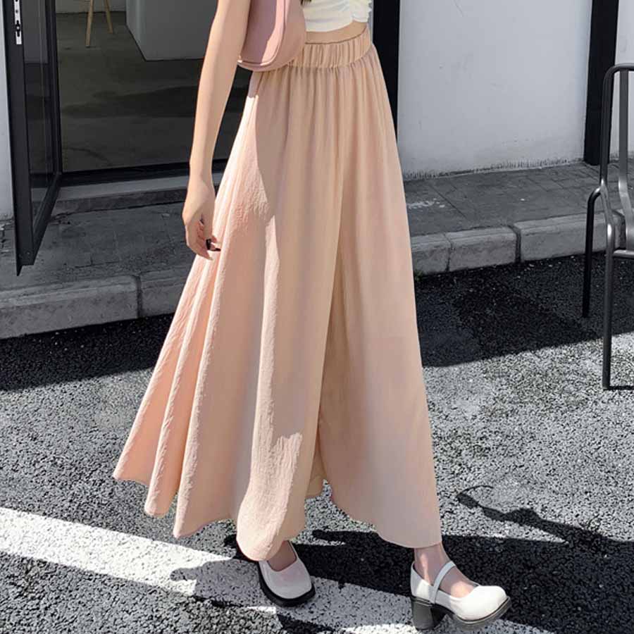 ショッピングゴー shoppinggo パンツワイドパンツ ガウチョパンツ ハイウエスト 無地 マキシ丈 動きやすい ゴム カジュアル リラックスパンツ ベーシック