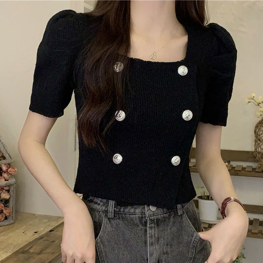 Shopping Go Knit Women's Short Sleeve Collared Knit Summer Knit V-Neck Spring/Summer Tops Cut and Sew Daily Collared Rib T-Shirt Korean Fashion