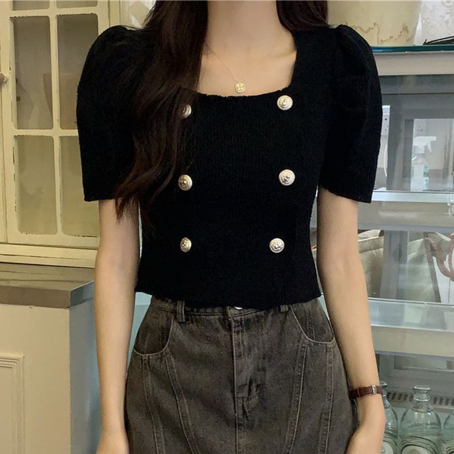 Shopping Go Knit Women's Short Sleeve Collared Knit Summer Knit V-Neck Spring/Summer Tops Cut and Sew Daily Collared Rib T-Shirt Korean Fashion