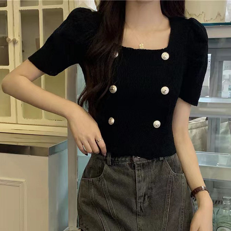 Shopping Go Knit Women's Short Sleeve Collared Knit Summer Knit V-Neck Spring/Summer Tops Cut and Sew Daily Collared Rib T-Shirt Korean Fashion