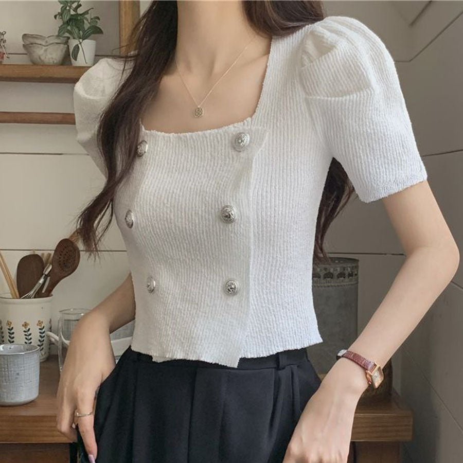 Shopping Go Knit Women's Short Sleeve Collared Knit Summer Knit V-Neck Spring/Summer Tops Cut and Sew Daily Collared Rib T-Shirt Korean Fashion