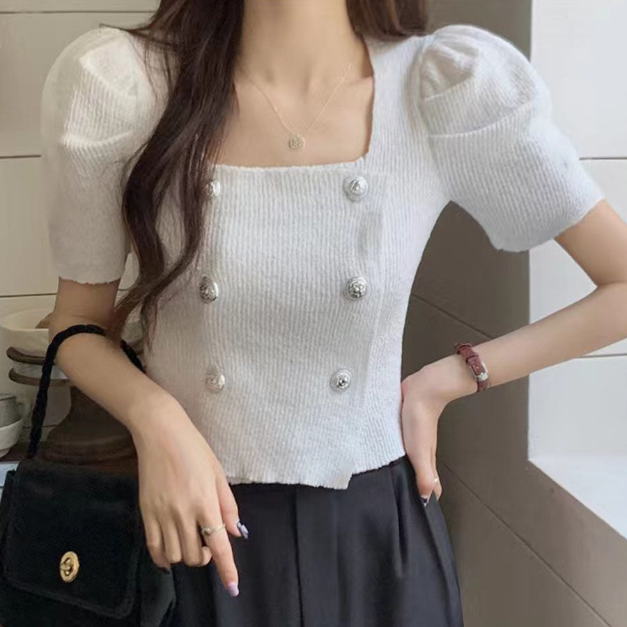 Shopping Go Knit Women's Short Sleeve Collared Knit Summer Knit V-Neck Spring/Summer Tops Cut and Sew Daily Collared Rib T-Shirt Korean Fashion