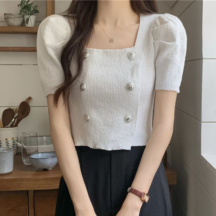 Shopping Go Knit Women's Short Sleeve Collared Knit Summer Knit V-Neck Spring/Summer Tops Cut and Sew Daily Collared Rib T-Shirt Korean Fashion