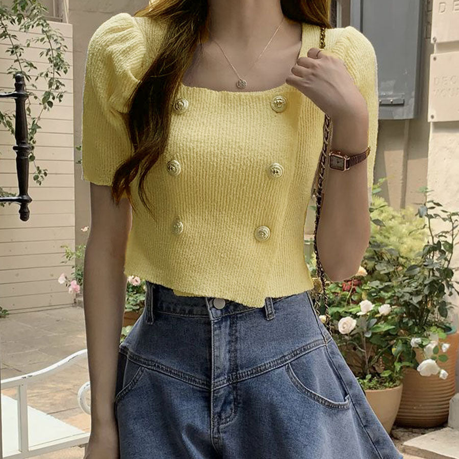 Shopping Go Knit Women's Short Sleeve Collared Knit Summer Knit V-Neck Spring/Summer Tops Cut and Sew Daily Collared Rib T-Shirt Korean Fashion