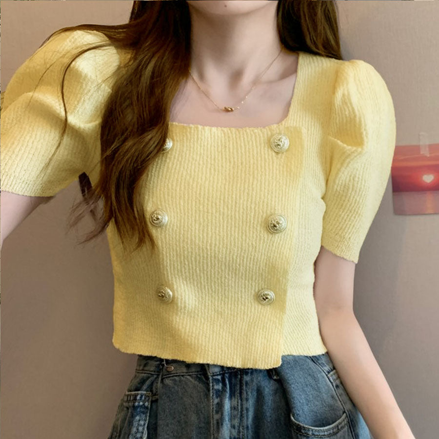 Shopping Go Knit Women's Short Sleeve Collared Knit Summer Knit V-Neck Spring/Summer Tops Cut and Sew Daily Collared Rib T-Shirt Korean Fashion