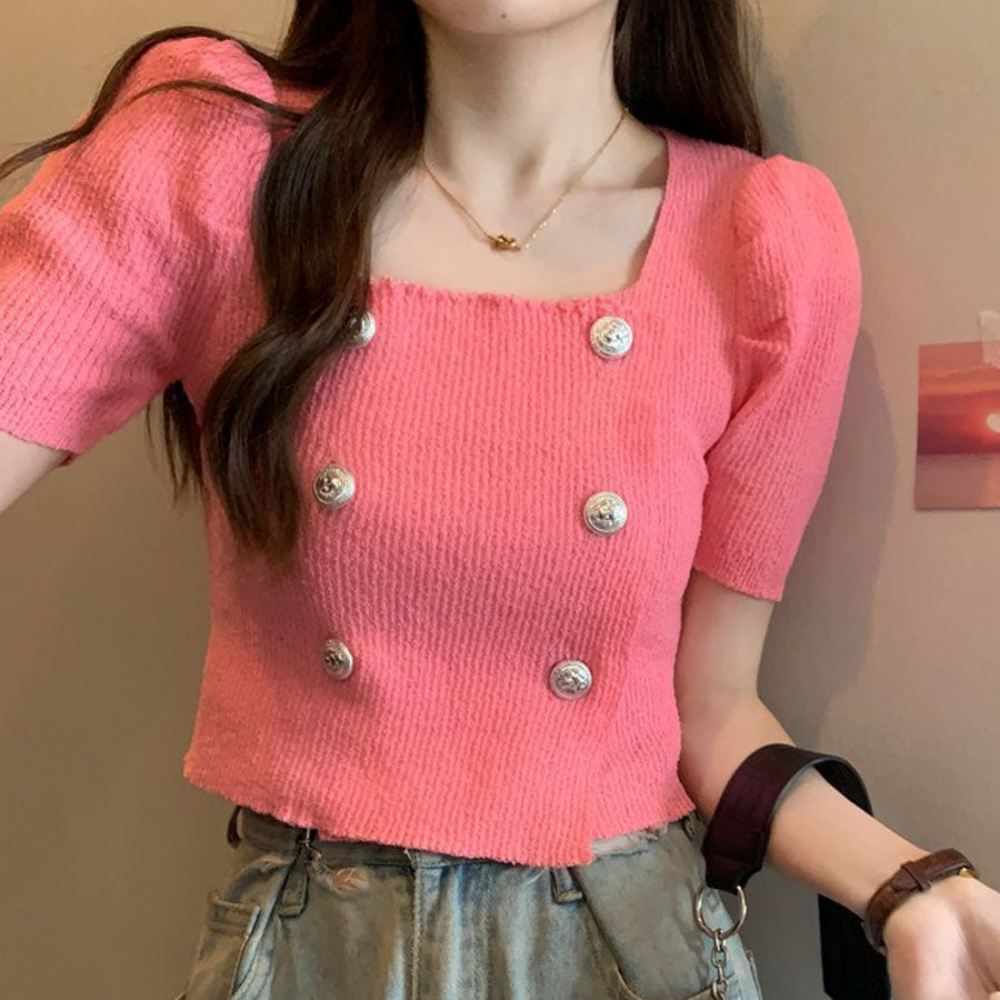 Shopping Go Knit Women's Short Sleeve Collared Knit Summer Knit V-Neck Spring/Summer Tops Cut and Sew Daily Collared Rib T-Shirt Korean Fashion