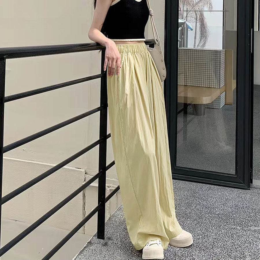 Shopping Go summer clothes wide pants summer pants straight waist elastic pants trousers loose bottoms gaucho pants simple basic