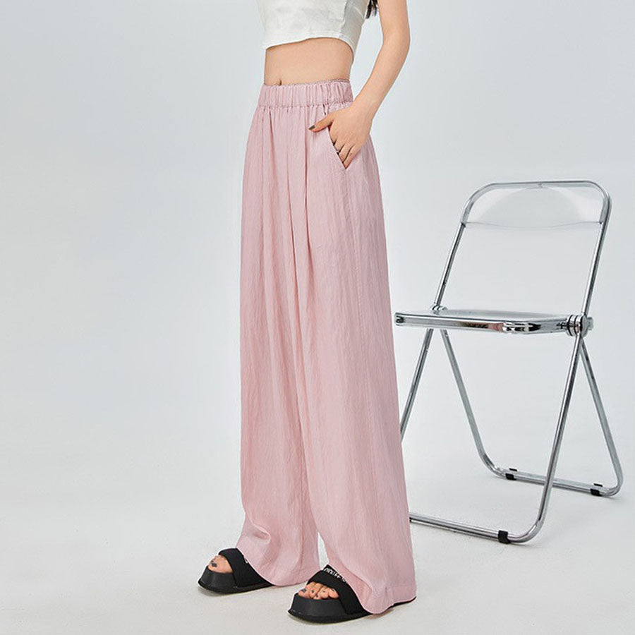 Shopping Go summer clothes wide pants summer pants straight waist elastic pants trousers loose bottoms gaucho pants simple basic