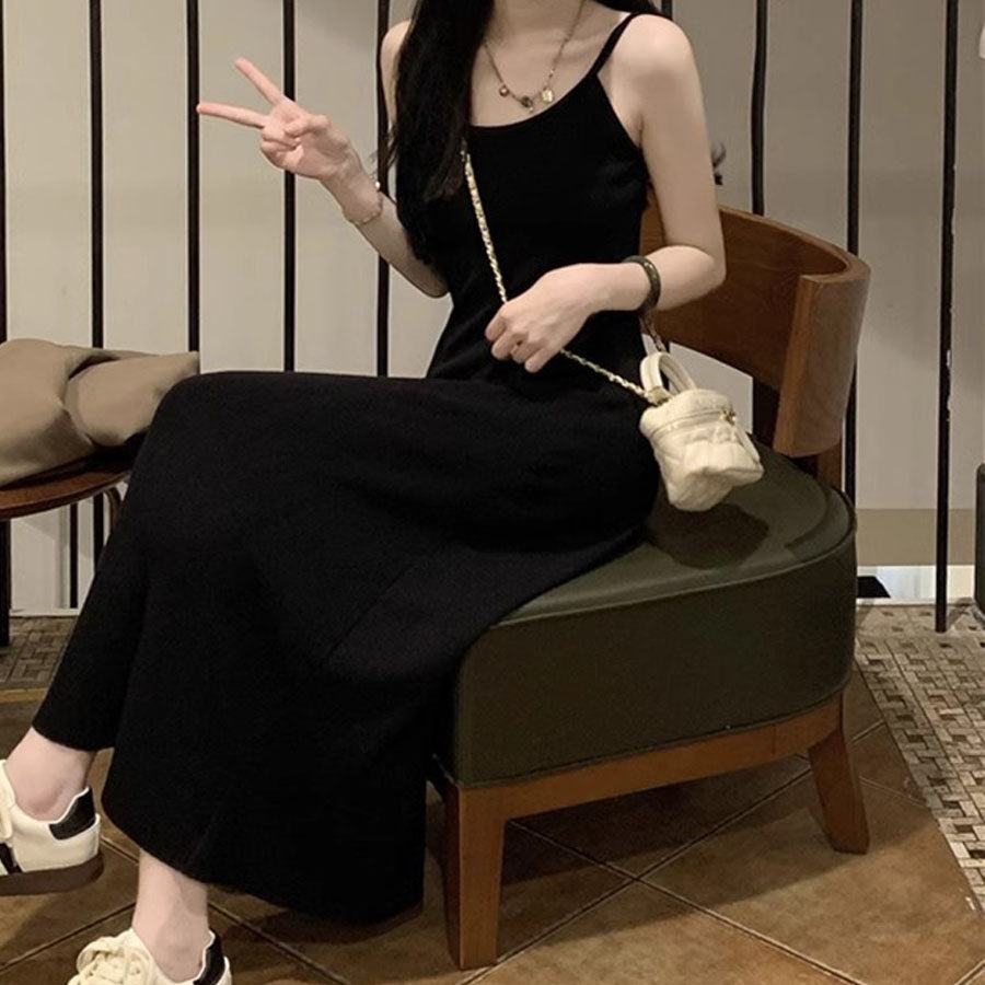 ショッピングゴー shoppinggo ニットワンピース ノースリーブ ニット キャミワンピース レディース キャミソール 無地 シンプル セクシー きれいめ 上品 マキシ丈