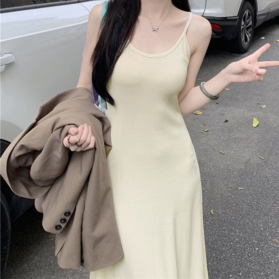 ショッピングゴー shoppinggo ニットワンピース ノースリーブ ニット キャミワンピース レディース キャミソール 無地 シンプル セクシー きれいめ 上品 マキシ丈