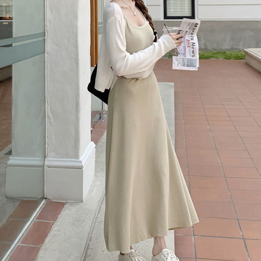 ショッピングゴー shoppinggo ニットワンピース ノースリーブ ニット キャミワンピース レディース キャミソール 無地 シンプル セクシー きれいめ 上品 マキシ丈