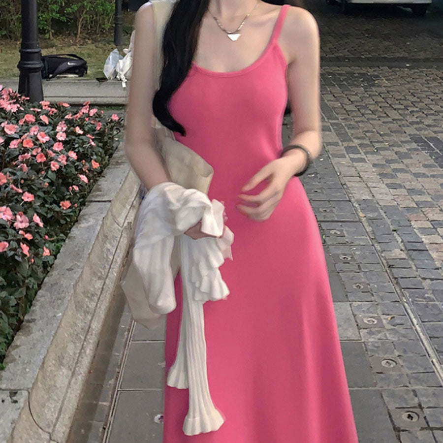 ショッピングゴー shoppinggo ニットワンピース ノースリーブ ニット キャミワンピース レディース キャミソール 無地 シンプル セクシー きれいめ 上品 マキシ丈