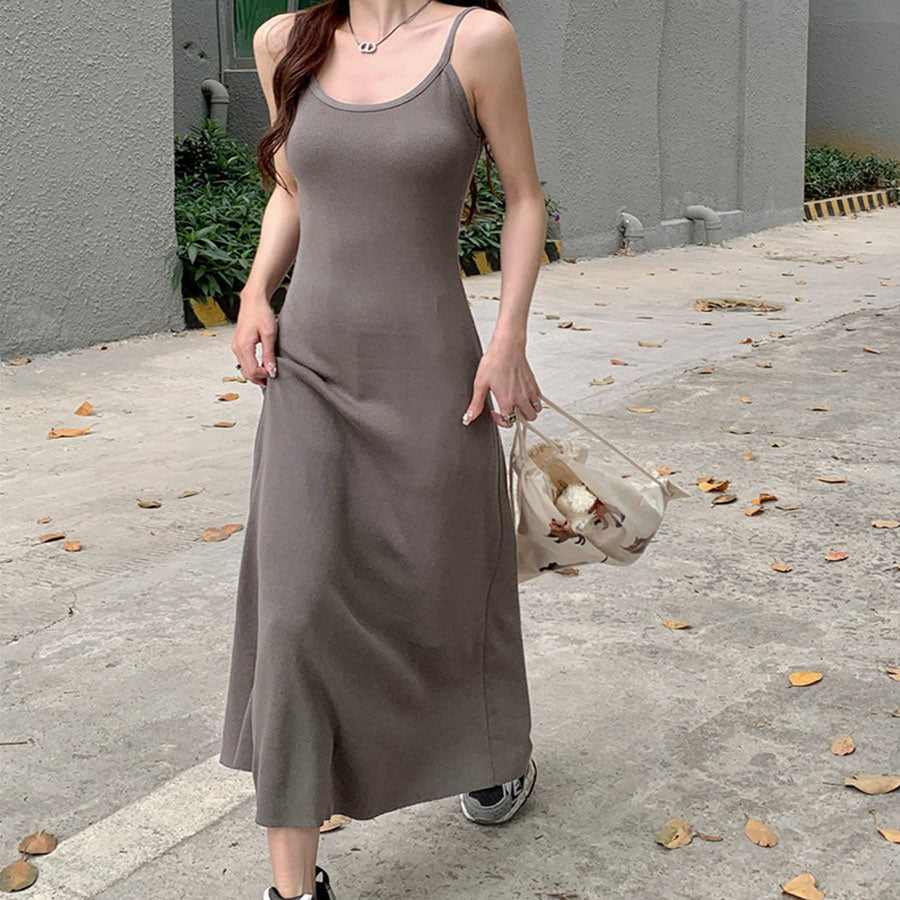 ショッピングゴー shoppinggo ニットワンピース ノースリーブ ニット キャミワンピース レディース キャミソール 無地 シンプル セクシー きれいめ 上品 マキシ丈