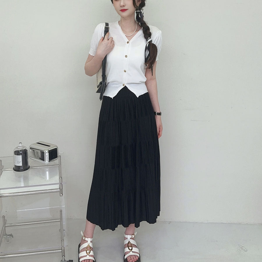 ショッピングゴー shoppinggo サマーニット プリーツスカート 2点セットアップ 上下セット 夏 レディースファッション ツーピースセット ゆったり オフィスカジュアル 大人コーデ