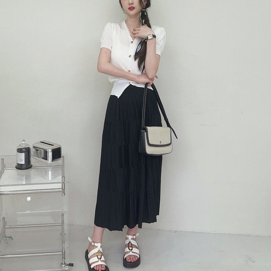 ショッピングゴー shoppinggo サマーニット プリーツスカート 2点セットアップ 上下セット 夏 レディースファッション ツーピースセット ゆったり オフィスカジュアル 大人コーデ
