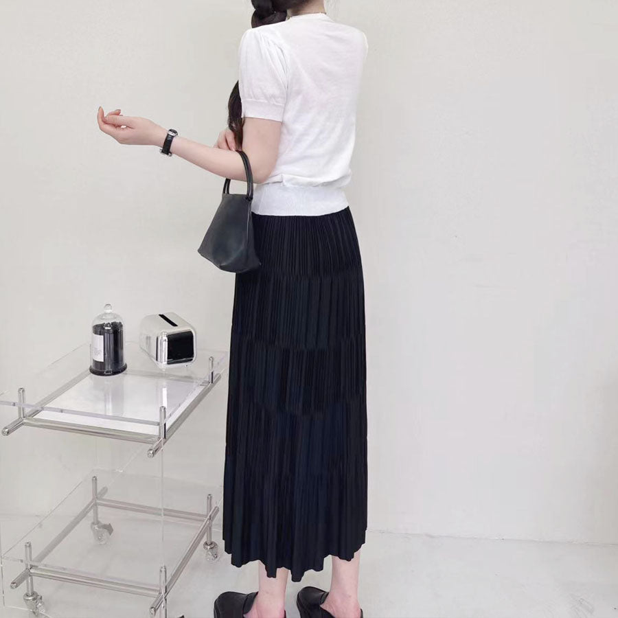 ショッピングゴー shoppinggo サマーニット プリーツスカート 2点セットアップ 上下セット 夏 レディースファッション ツーピースセット ゆったり オフィスカジュアル 大人コーデ