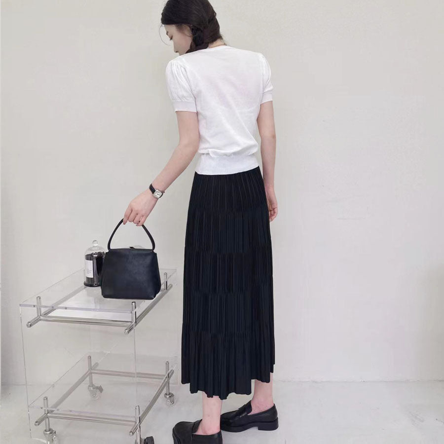 ショッピングゴー shoppinggo サマーニット プリーツスカート 2点セットアップ 上下セット 夏 レディースファッション ツーピースセット ゆったり オフィスカジュアル 大人コーデ