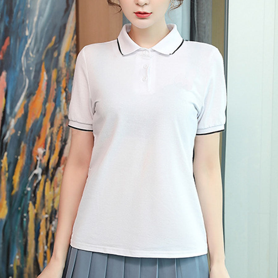 Shopping go Shoppinggo 配色立領短袖T卹polo衫短版女短袖上衣春夏上衣立領羅紋短袖羅紋T卹領子剪裁縫製