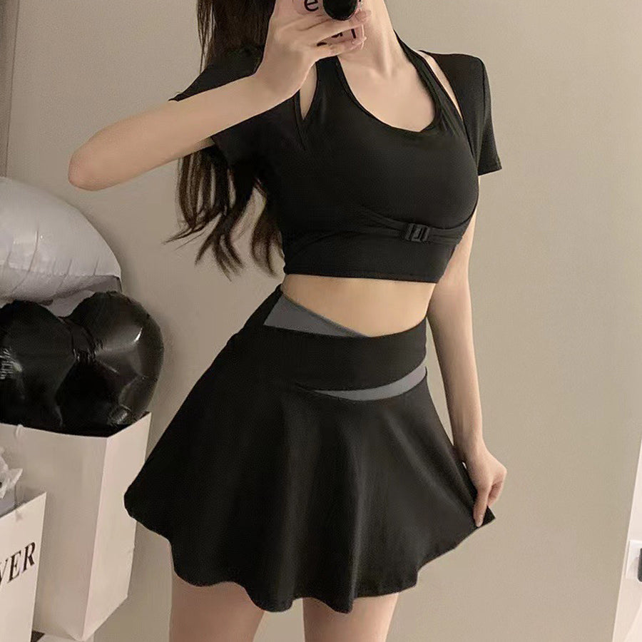 Shoppinggo 女款健身泳衣兩件分體游泳連身罩上下套裝瑜珈服運動服熱瑜珈服兩棲【不可退貨商品】