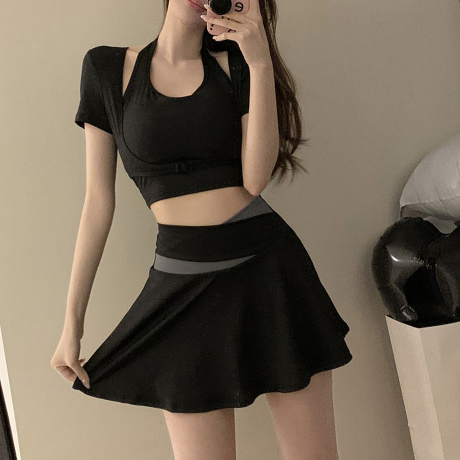 Shoppinggo 女款健身泳衣兩件分體游泳連身罩上下套裝瑜珈服運動服熱瑜珈服兩棲【不可退貨商品】