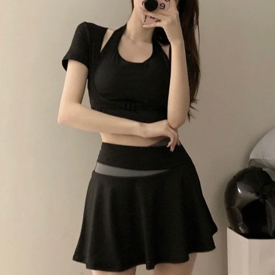 Shoppinggo 女款健身泳衣兩件分體游泳連身罩上下套裝瑜珈服運動服熱瑜珈服兩棲【不可退貨商品】