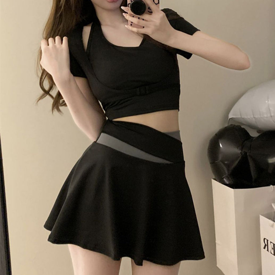 Shoppinggo 女款健身泳衣兩件分體游泳連身罩上下套裝瑜珈服運動服熱瑜珈服兩棲【不可退貨商品】