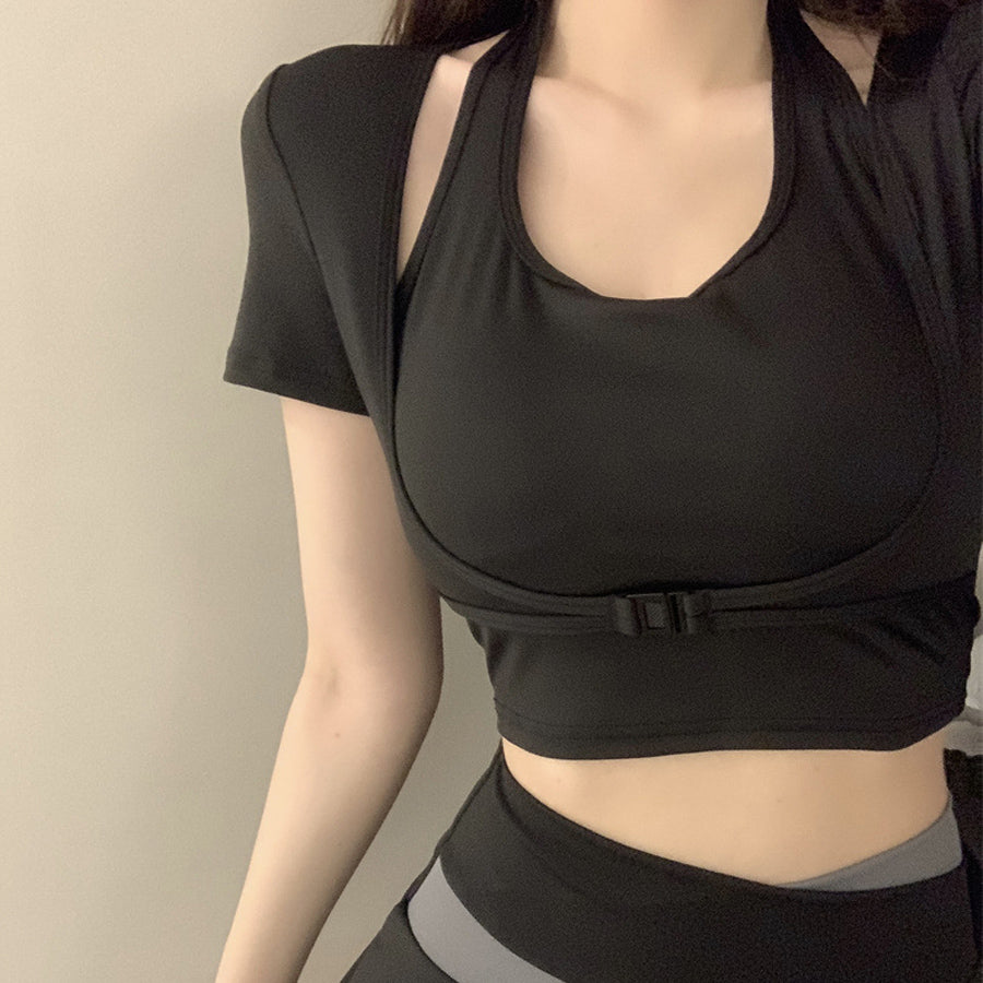 Shoppinggo 女款健身泳衣兩件分體游泳連身罩上下套裝瑜珈服運動服熱瑜珈服兩棲【不可退貨商品】