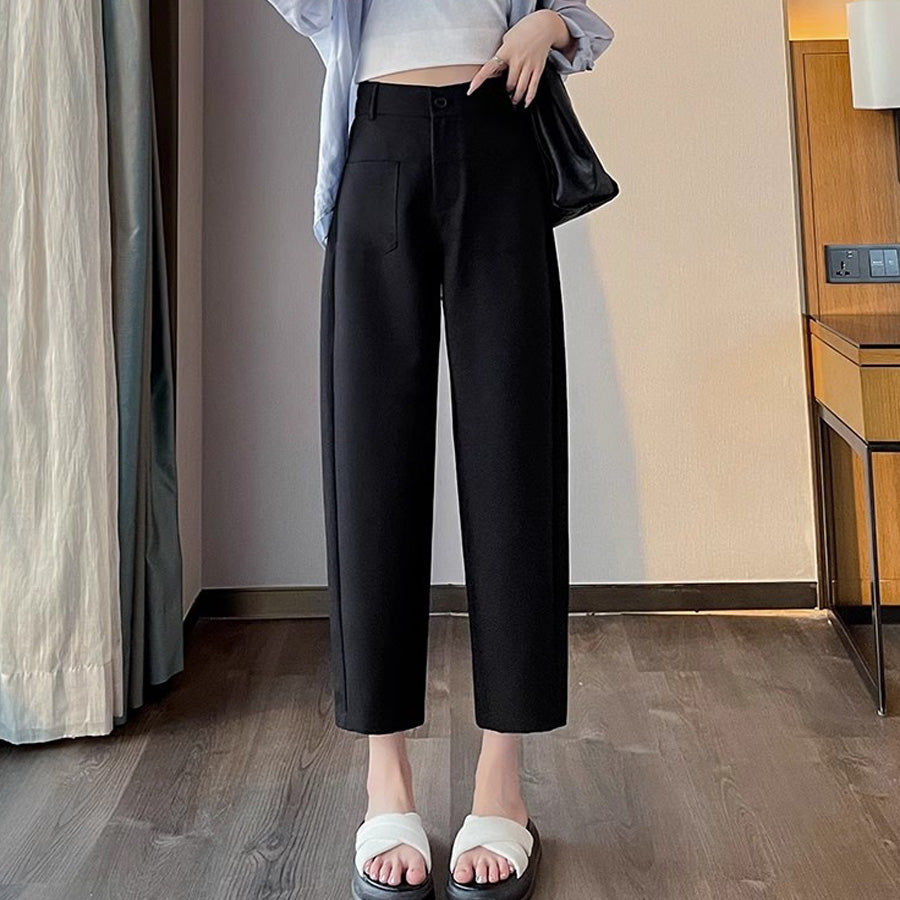 ショッピングゴー shoppinggo テーパードパンツ アンクル丈 細型 リラックスパンツ カジュアルパンツ 無地 ゆるい 体型カバー ウエストゴム ロングパンツ,ブラック