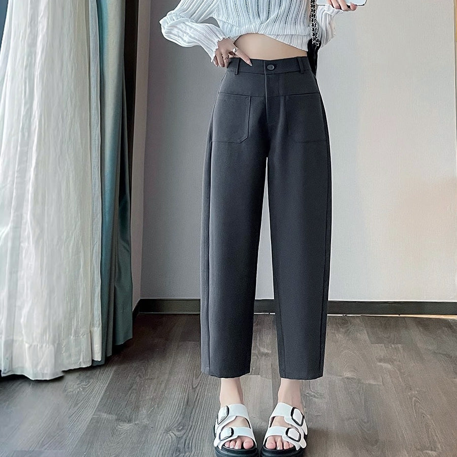 ショッピングゴー shoppinggo テーパードパンツ アンクル丈 細型 リラックスパンツ カジュアルパンツ 無地 ゆるい 体型カバー ウエストゴム ロングパンツ