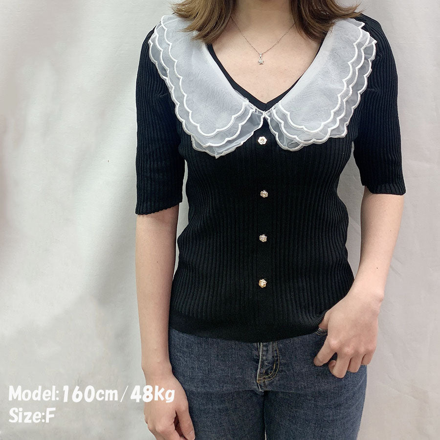 ショッピングゴー shoppinggo 夏服 サマーニット 半袖 レディース 夏ニット 薄い vネック カットソー デイリー レトロ 透け感ニット アウター 無地 上品 ブラック 黒 ホワイト 秋 夏