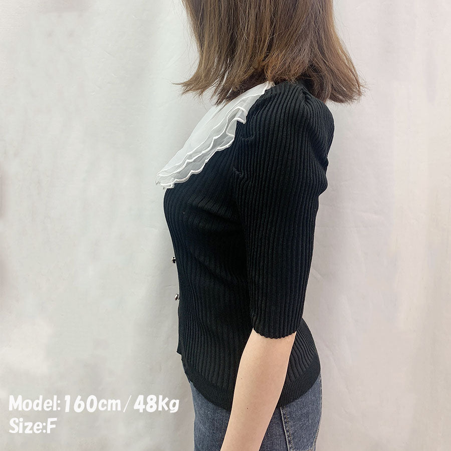 ショッピングゴー shoppinggo 夏服 サマーニット 半袖 レディース 夏ニット 薄い vネック カットソー デイリー レトロ 透け感ニット アウター 無地 上品 ブラック 黒 ホワイト 秋 夏