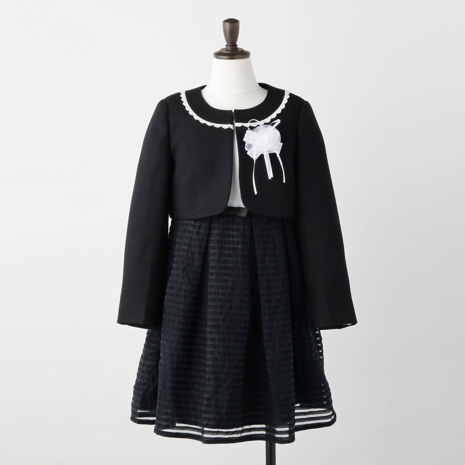 シューラルー キッズ SHOO・LA・RUE/Kids 【110-130cm/3点セット/セレモニー/入卒】シアーボーダーワンピース,ブラック(719)