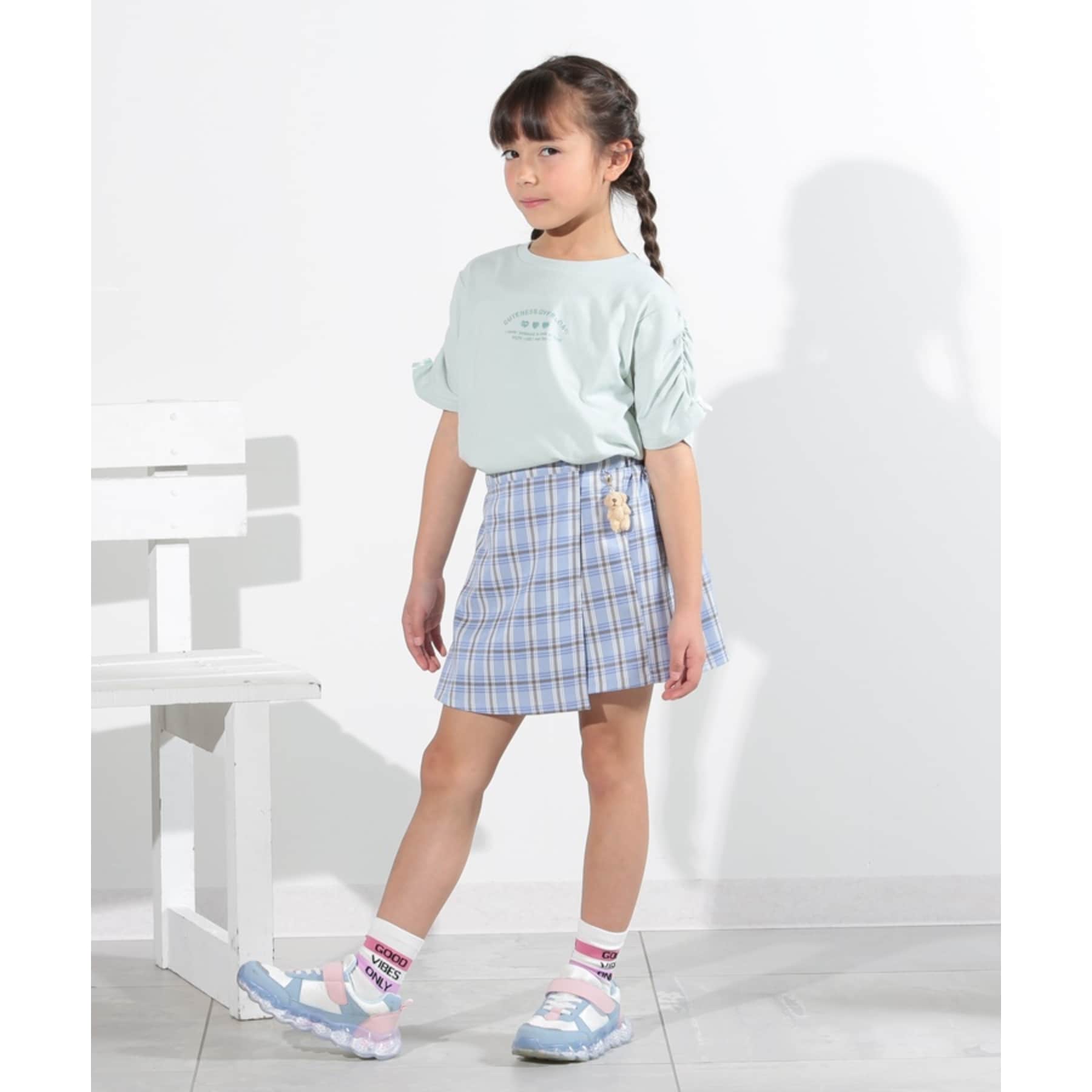 SHOO・LA・RUE Kids Check skirt and pants with bear charm