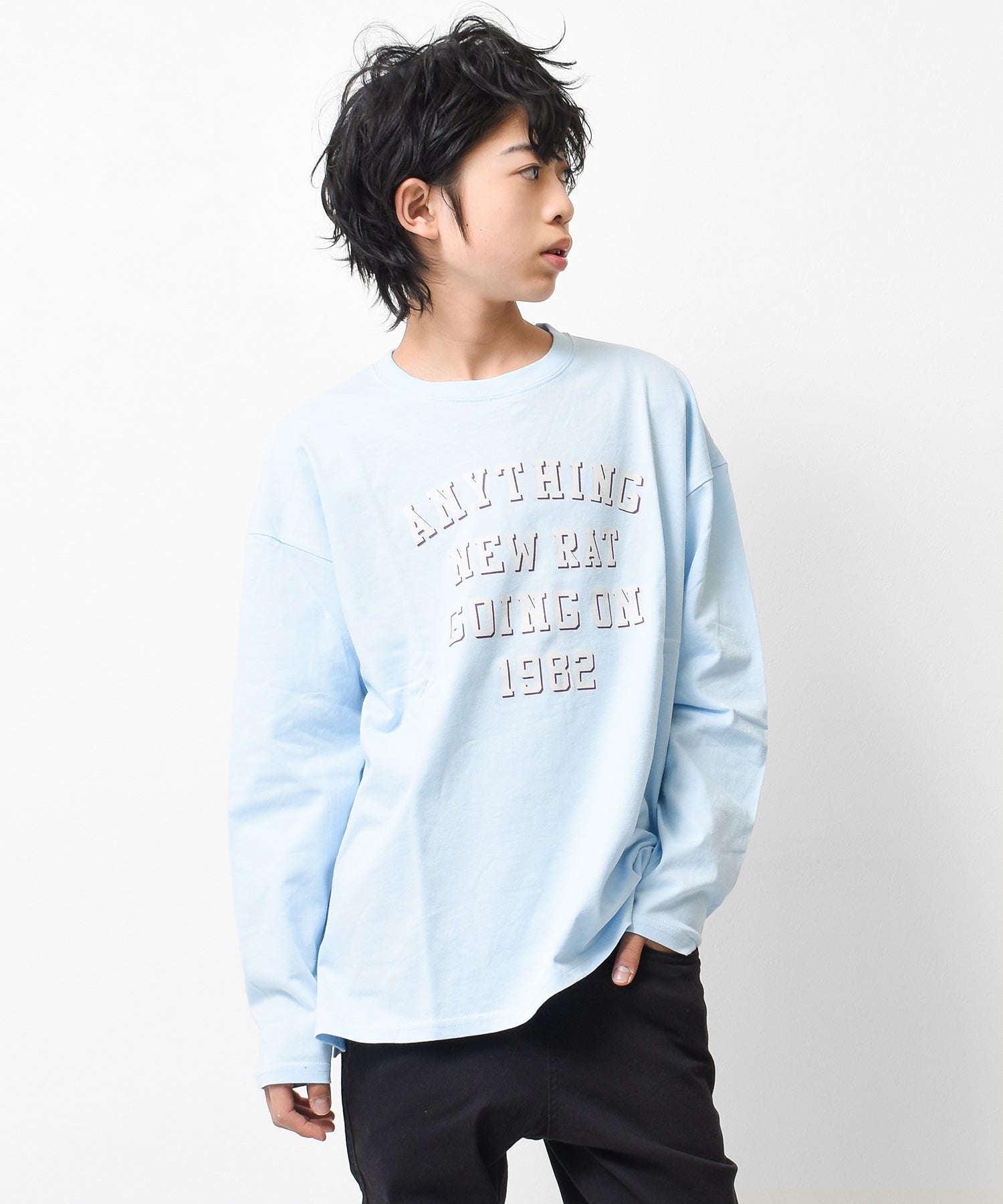 ラット エフェクト RAT EFFECT アーチロゴプリントロングTシャツ,サックス