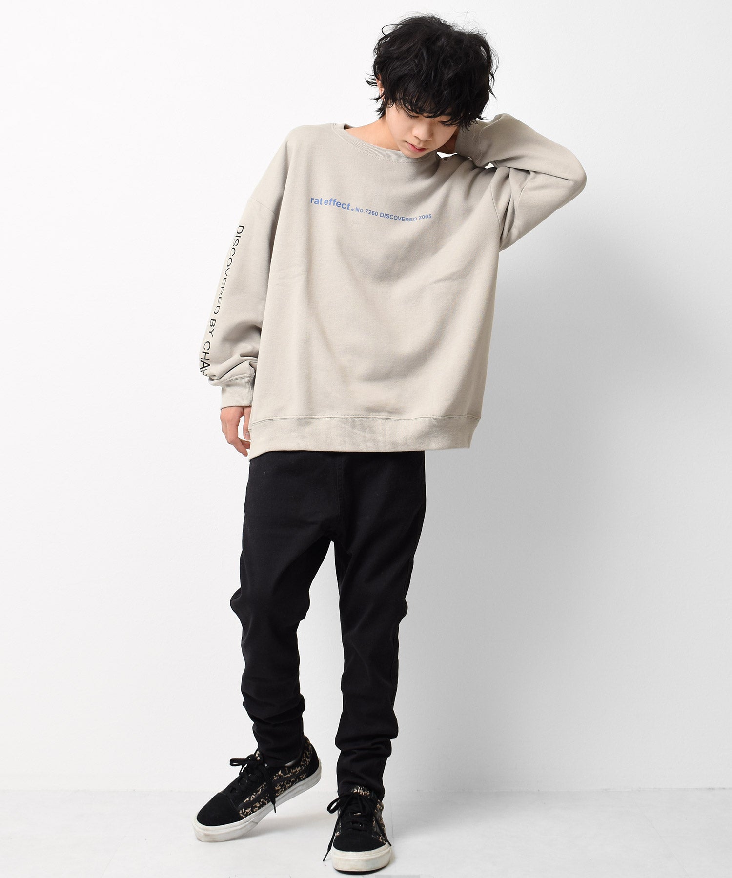 ラット エフェクト RAT EFFECT 裏起毛袖ロゴプリントトレーナー